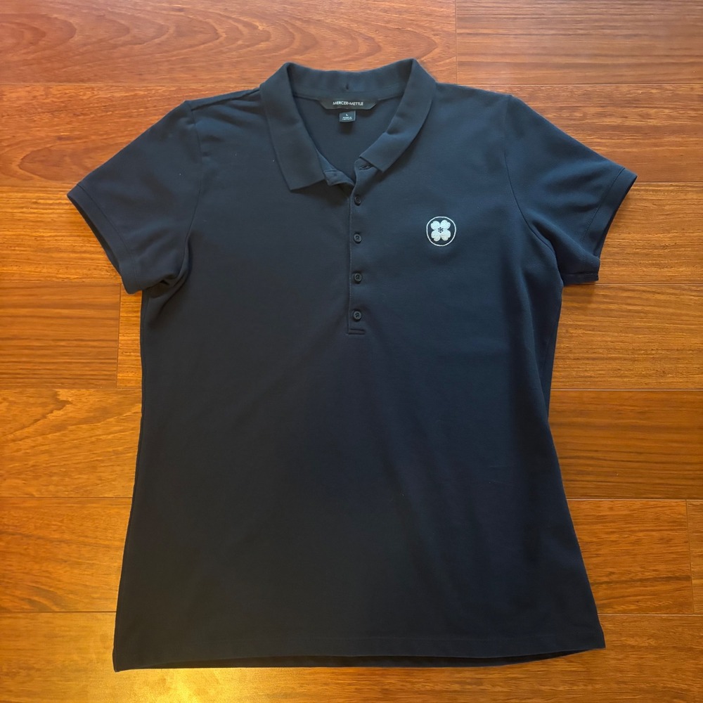 Mercer+Mettle Women Polo Shirt Size L Navy Blue Short Sleeve Embroidered Logo